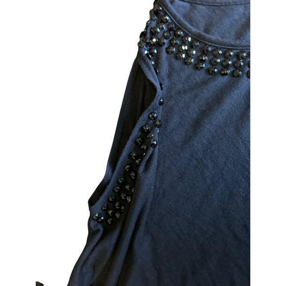 Lane Bryant Black Top 18/20 Cold Shoulder Ruched Sides Beaded Boho Chic Peasant - Picture 4 of 6